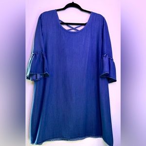 NAIF Blue Jean Tunic Dress - 3/4 Ruffled Sleeve - XL